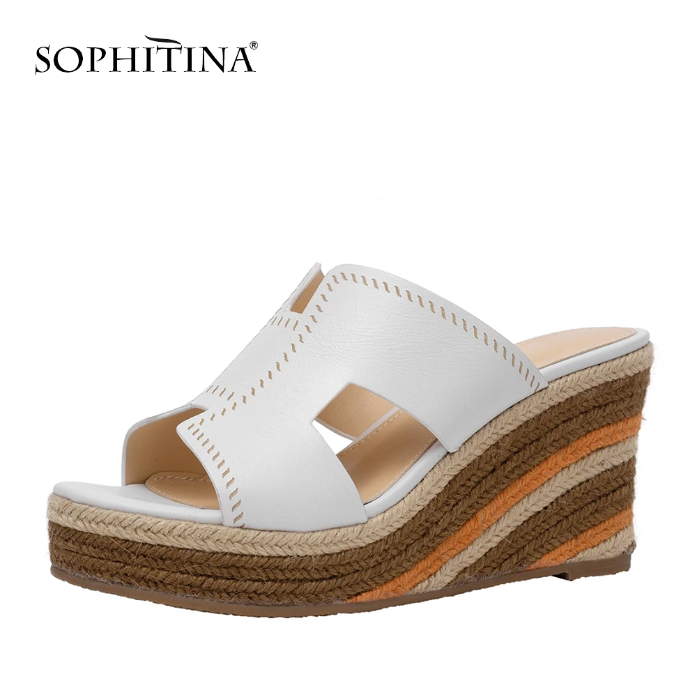 SOPHITINA/Новые модные женские шлепанцы с круглым носком; сезон весна-осень; обувь для отдыха на высоком каблуке; стильные тапочки для женщин на танкетке; PO190