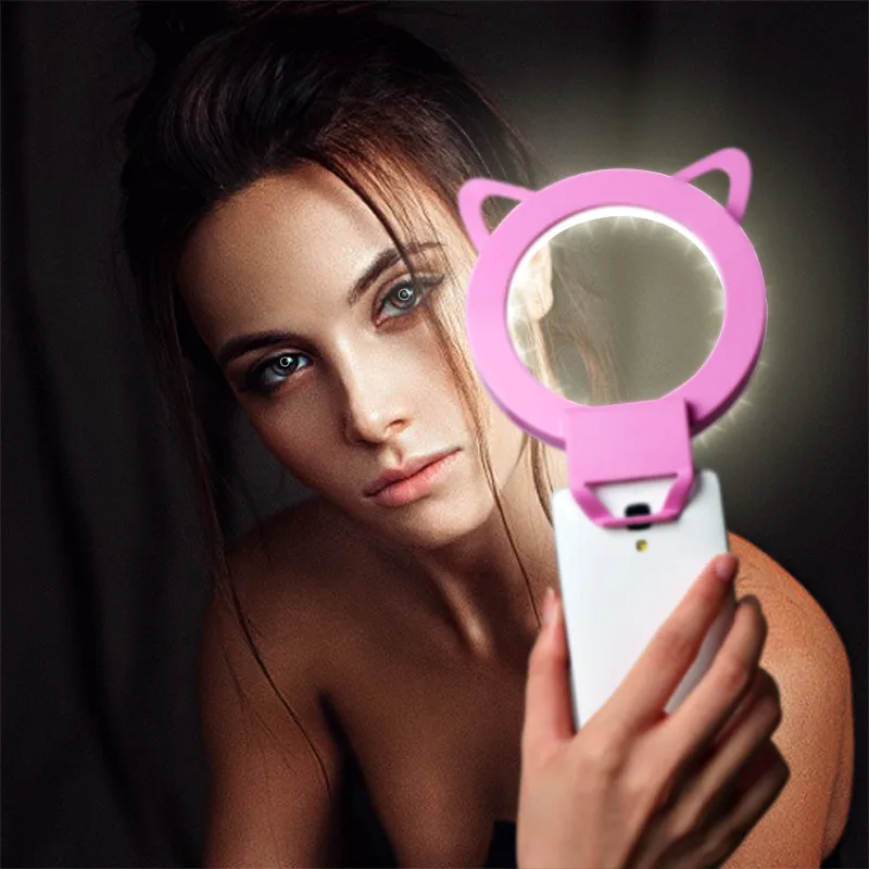 Wrumava милый кот ухо телефон светодиодный селфи кольцо светильник вспышка фотография на камеру видео светильник s ночник для iPhone ipad PC