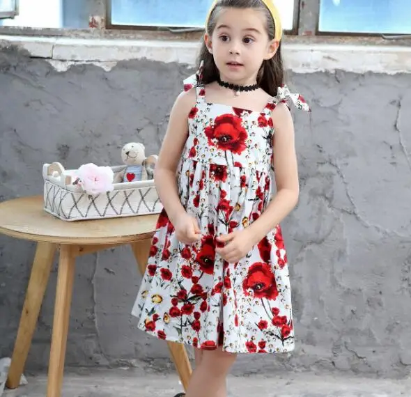Летнее платье принцессы с цветочным принтом для маленьких девочек одежда
