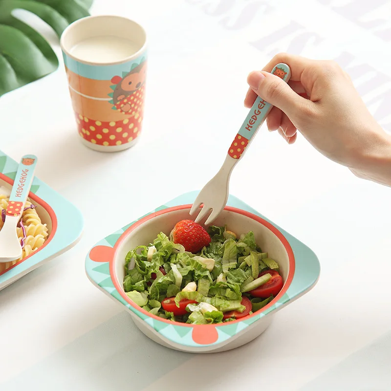 Набор детских столовых приборов из бамбукового волокна милый секционный поднос