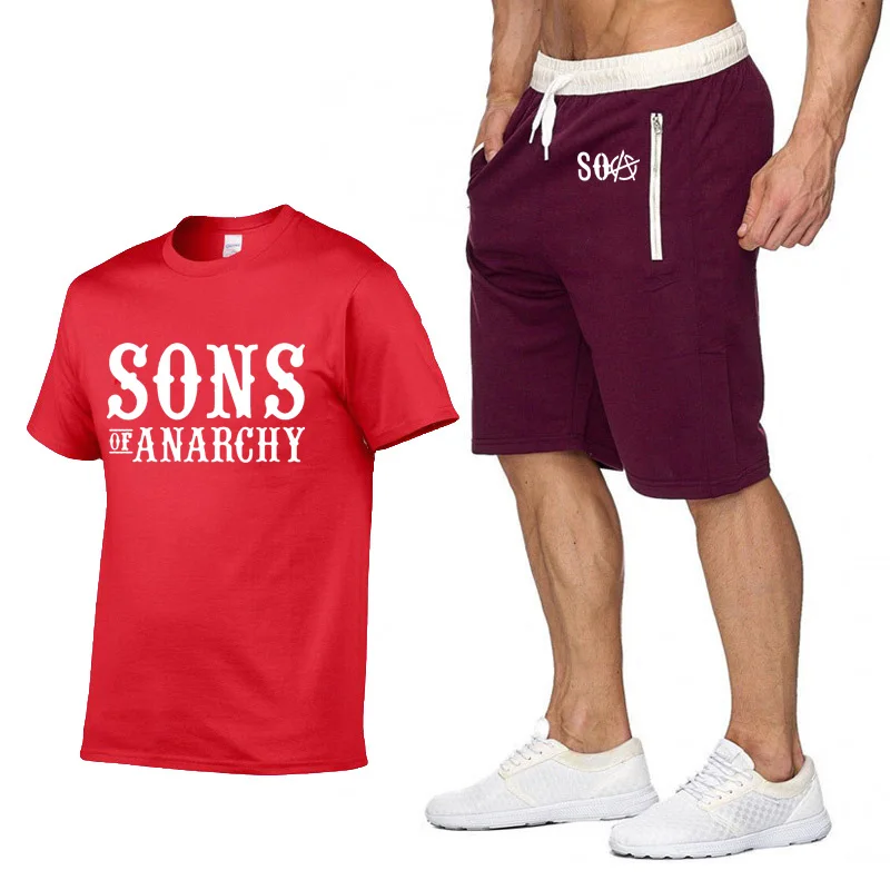 SOA Sons of Anarchy, футболки, штаны, костюм, спортивная одежда, летняя мужская футболка, SAMCRO, высокое качество, хлопок, хип-хоп, Harajuku, короткий рукав