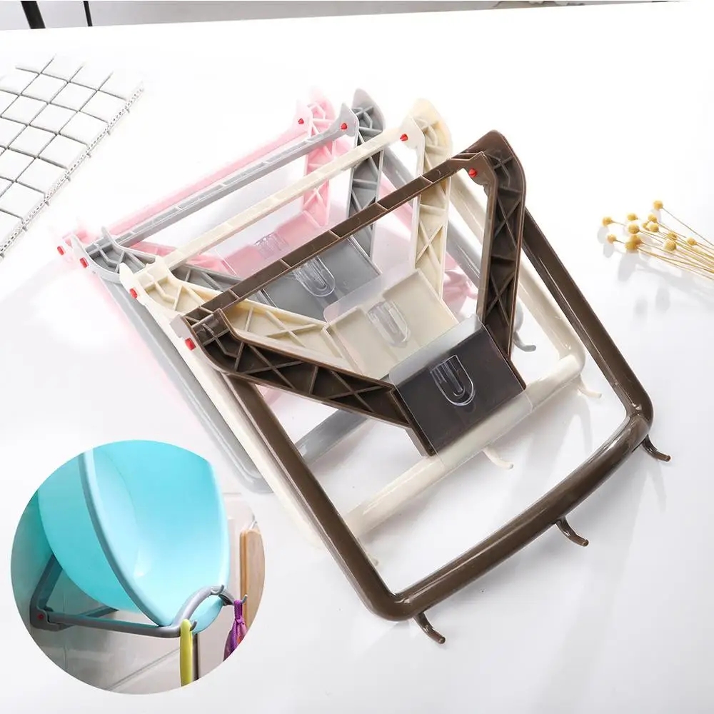 

Rack 100% brand new high quality 3pcs hook wall-mounted multi-function nailless pot basin storage rack #4M22