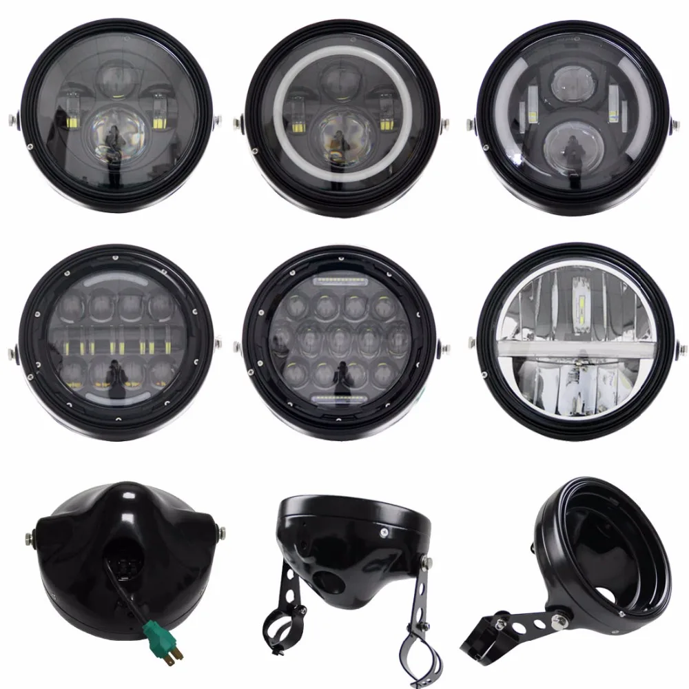 7 дюймов круглый мотоцикл фар фары с Корпус &quotфара мотоцикла H4 ЧЕРНЫЙ Боковое