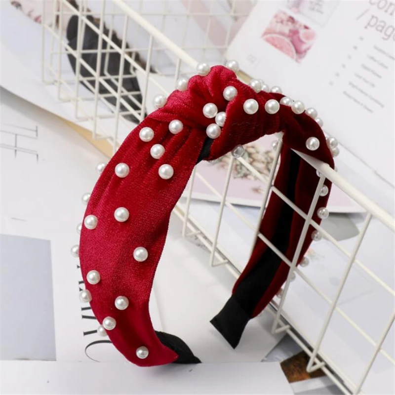 

Korean Velvet Fashion Women Girls Pearls Cross Bezel Hair Accessories Headband Female Girls Vintage Cross Hairband Ornament