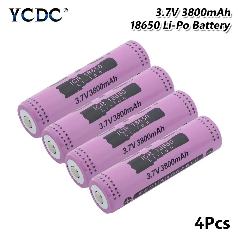 1/2/4 шт 3,7 V 3800mAh 18650 Литий Батарея сотовый Перезаряжаемые ICR 18650 литий-ионных батарей, Длительное Действие, Мощность для фонарь светодиодный светильник