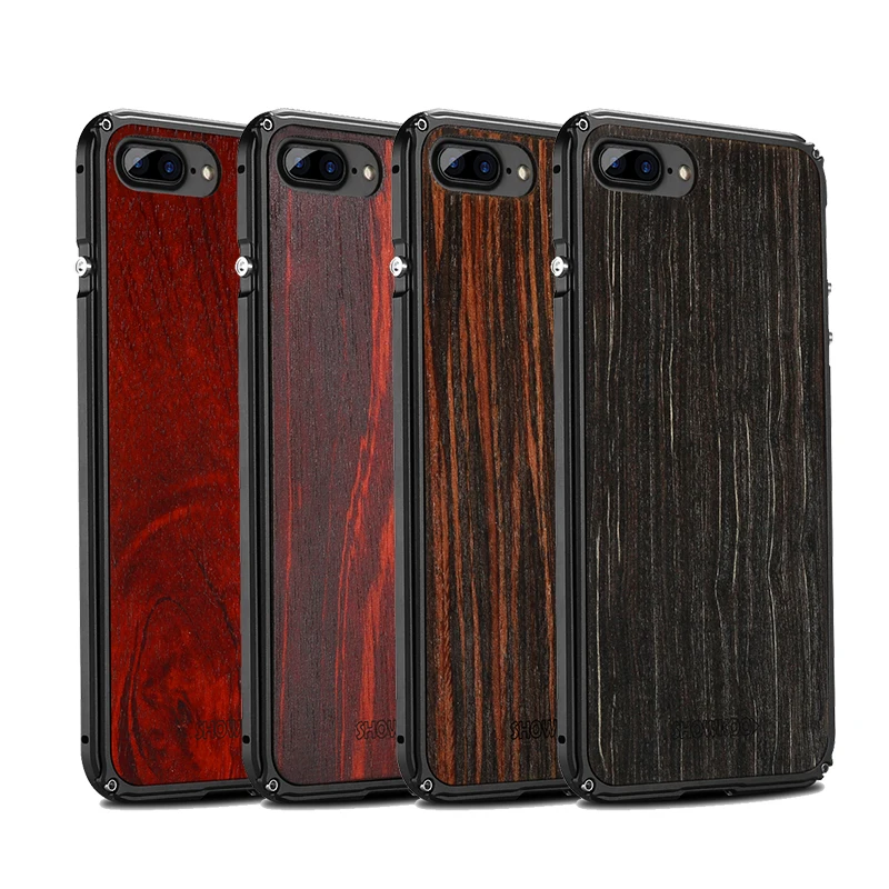 2019 Newest Showkoo Wooden Case For iPhone X Cover Natural Wood With Fiber+Metal Frame Free Shipping |