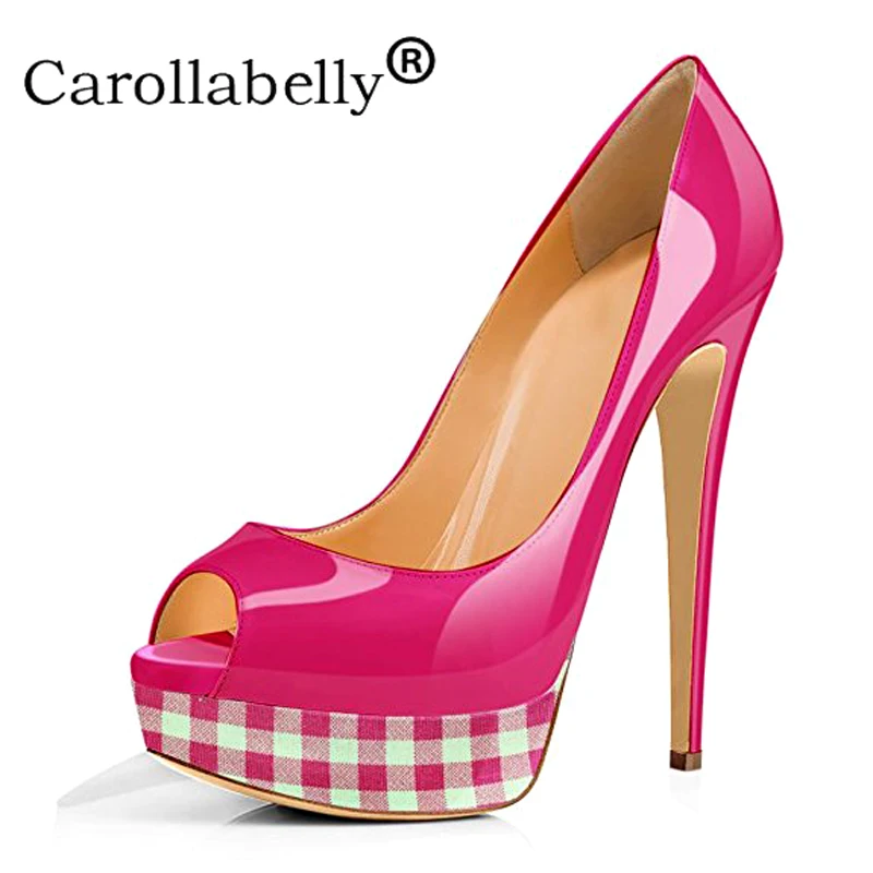 Carollabelly/ г. Новые модные женские туфли-лодочки пикантные туфли на высоком тонком каблуке 16 см с открытым носком женские туфли-лодочки, большие размеры 34-46
