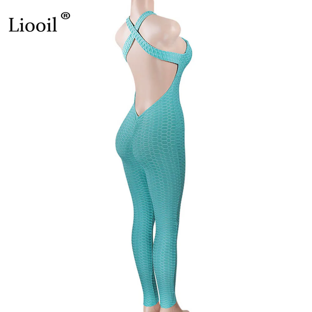 Light Blue Liooil, сексуальный женский комбинезон с открытой спиной,, черный, белый, Облегающий комбинезон, асимметричные вечерние комбинезоны, женские комбинезоны - Цвет: Light Blue