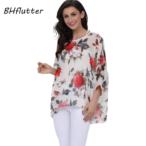 BHflutter 4XL 5XL 6XL размера плюс женская одежда новая шифоновая блузка рубашка рукав летучая мышь летний с буквенным принтом топы блузки - Цвет: picture color