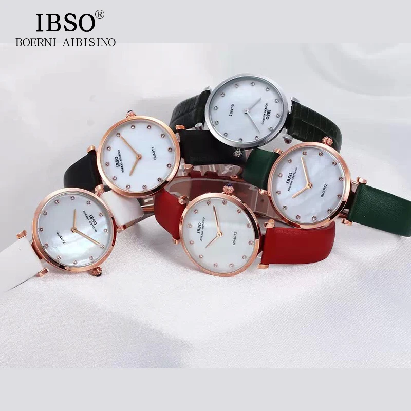 IBSO брендовые часы, женские наручные часы, роскошный красный ремешок из натуральной кожи, кварцевые часы, женские часы, Relogio Feminino# B2210L