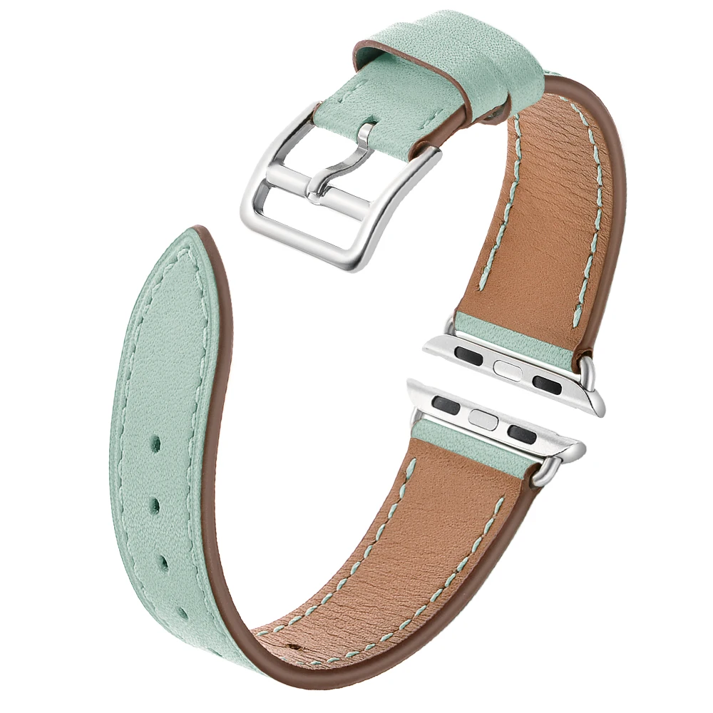 Элегантный розовый мятный зеленый один тур ремешок для Apple Watch Band из натуральной кожи серии 1 2 3 4 38 мм 40 мм 42 мм 44 мм браслет ремешок