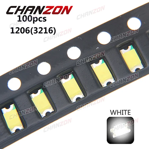 100 шт. светодиодный комплект 1206(3216) SMD красный, синий, зеленый, белый, желтый светодиодный светильник, светодиодная лампа, посылка светильник SMT-Emitting 20mA - Цвет: 100pcs White