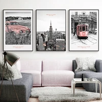 wall art canvas painting modern london paris landscape posters and prints pink vehicle wall canvas art poster living room decor
