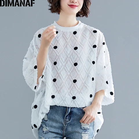 Muqin96027CN-bai Летние платья dimanaf размера плюс женские блузки рубашки большого размера модные женские топы туника в горошек с кисточками свободная повседневная женская одежда - Цвет: Muqin96027CN-bai