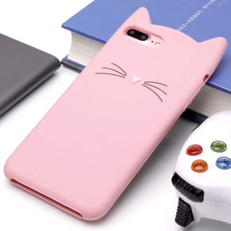 Haweel For iphone 8 plus silicone case cover Cute Cartoon Cat Whiskers Protective Back Cover 3d |