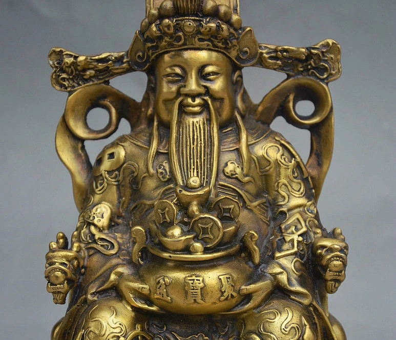 Китай Бронзовый стул сиденья дракон Богатство Бог Маммона держать Сокровище