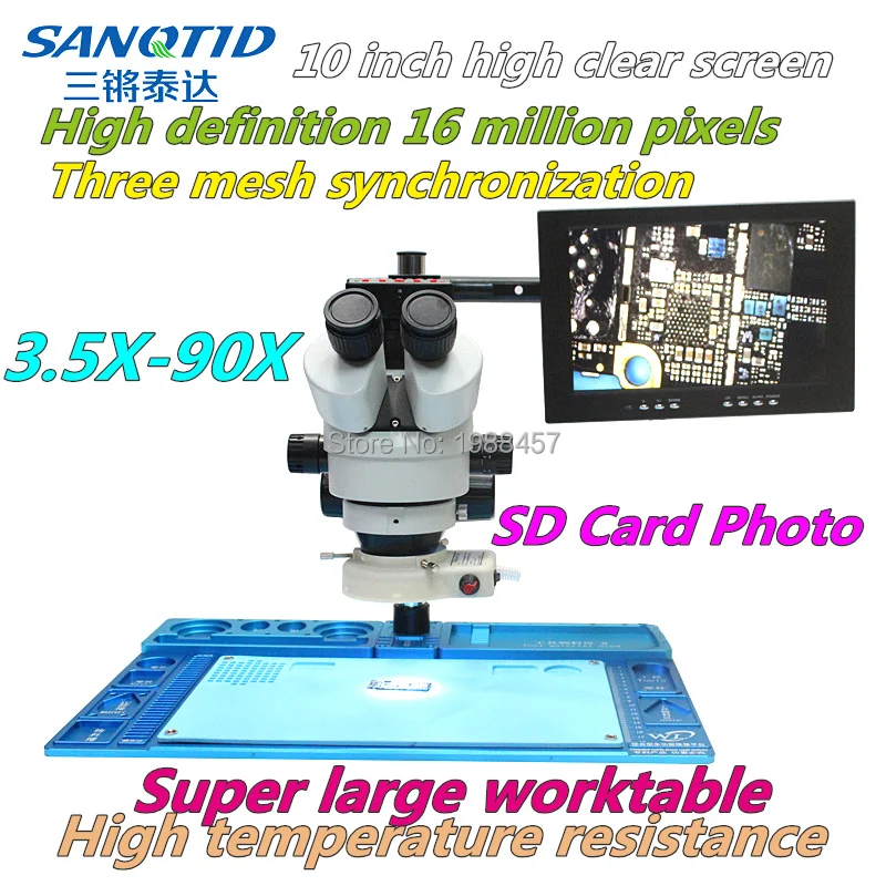 

HD 1600 million triple microscope synchronous microscope HDMI/USB large worktable with 10 inch display screen for mobile Repai