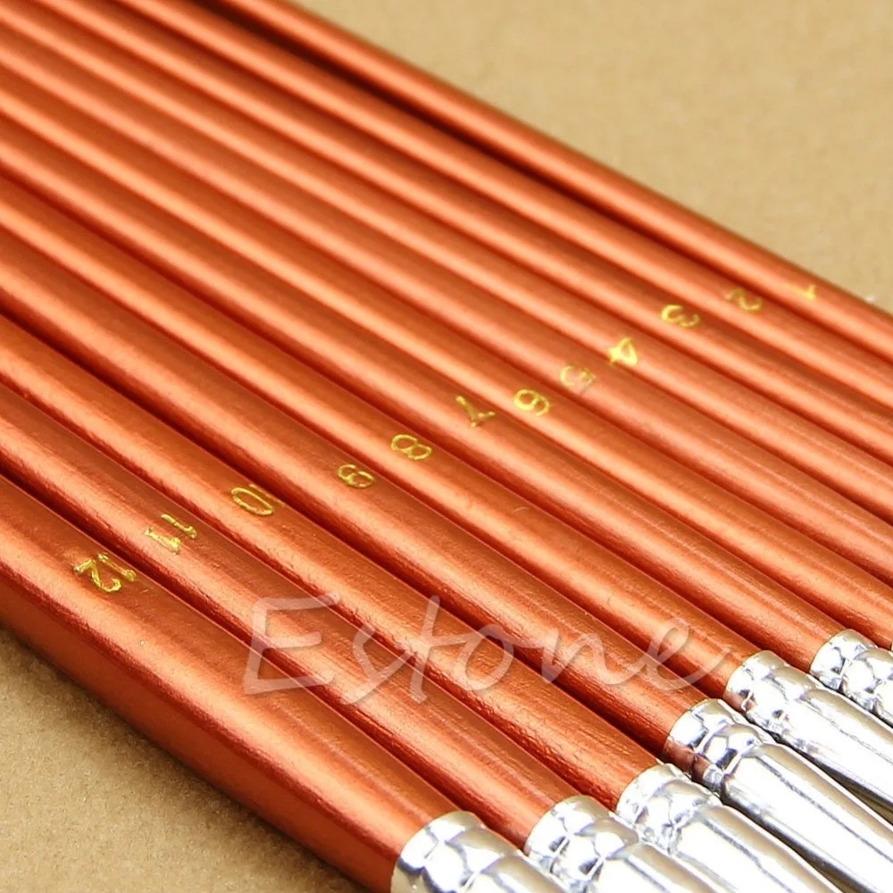 

12pc Painting Brushes Fine Red Pearl Wooden Artists Oil Paint Acrylic Watercolor Painting Brushes