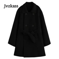 jvzkass 2019 temperament new double breasted belt double sided wool woolen coat in the long female winter black woolen coat z235