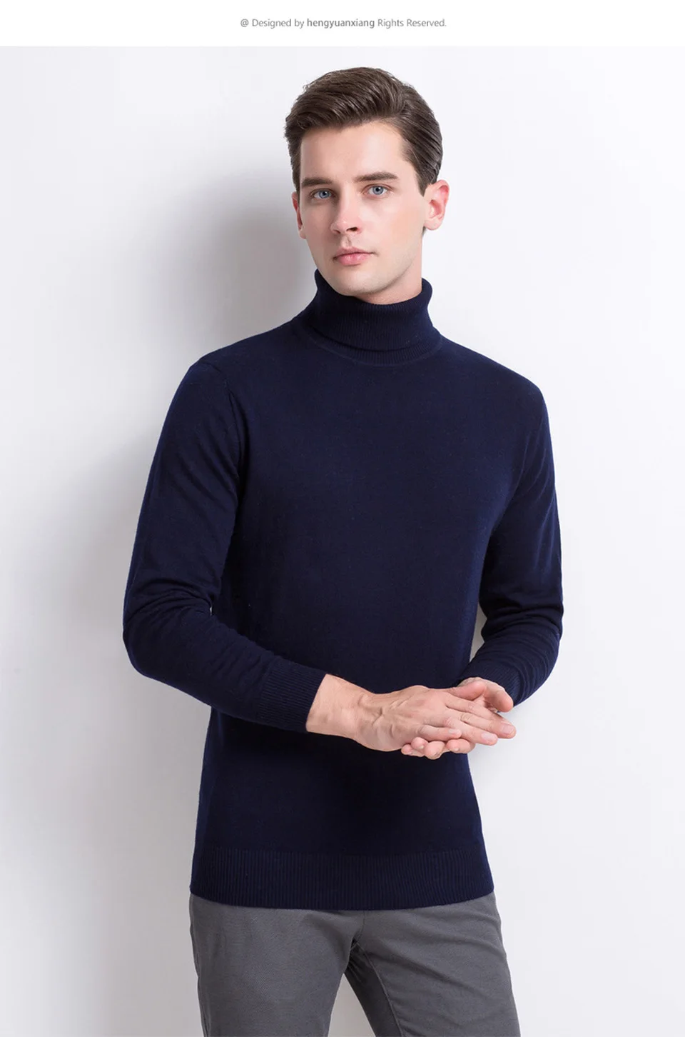 Winter Cashmere Thick Warm Sweater Men Turtleneck Brand Men's Sweater Slim Fit Pullover Men Knitwear Male Double Collar Sweaters