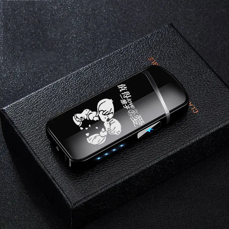KISS Новая Металлическая электрическая зажигалка с гнездом USB power display перезаряжаемая Зажигалка для сигарет с двойной дугой Плазменные зажигалки высокого качества Gfit - Цвет: KISS