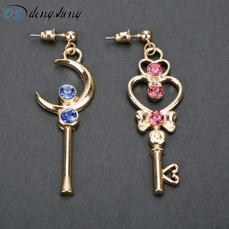 

dongsheng Cute Fashion Women's Earring Anime Space-Time Red Blue Crystal Moon Heart Magic Wand Key Shape Earrings