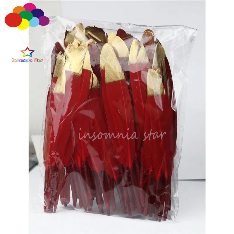 Окрашенные красные и золотые головки 100% натуральные гусиные перья 10 100 шт. 6 8