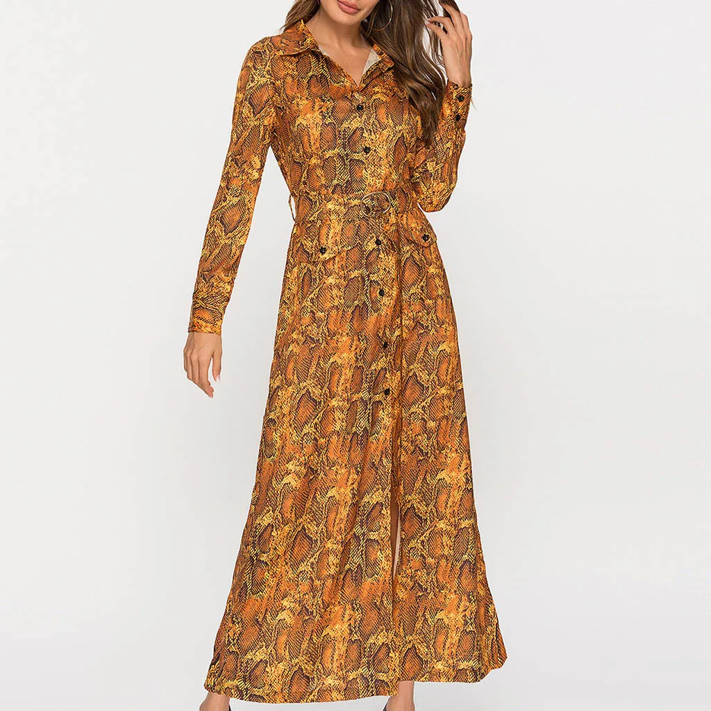 JAYCOSIN Snake Skin Print Vintage Maxi Dress Women Clothes Autumn Long Sleeve Sexy Party Office Ladies Dresses dropshipping 429W | Женская