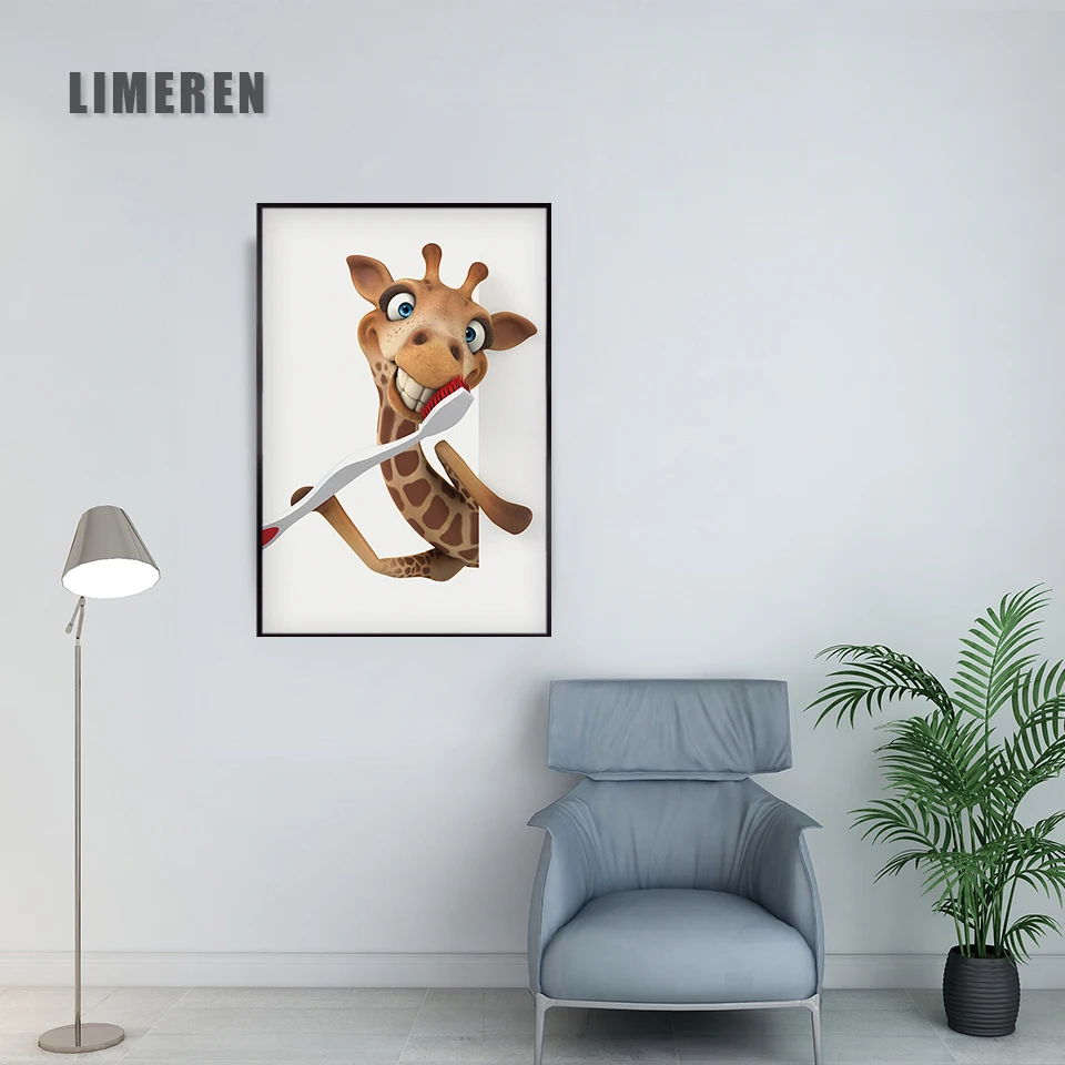 Настенная картина на холсте с собакой жирафом|Рисование и каллиграфия| |