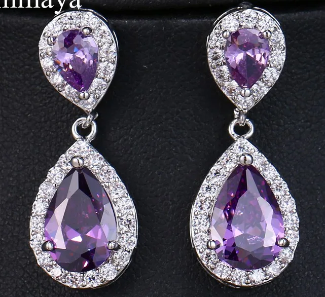 silver Серьги EMMAYA из серебристого розового золота в винтажном стиле, фиолетовые серьги CZ, женские свадебные украшения, подарок Femme Brincos - Окраска металла: silver