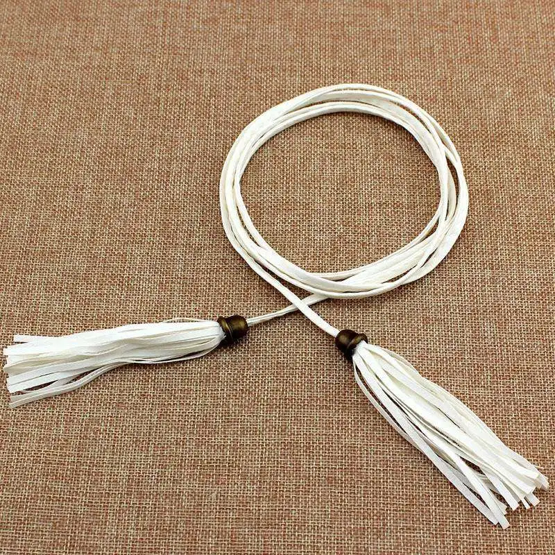 type 2 white Женские ремни, красный, коричневый, черный, белый, желтый, из искусственной кожи, новинка, модные элегантные женские платья, ремень с кисточками и цепочкой - Цвет: type 2 white