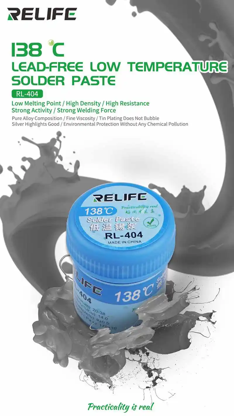 RELIFE RL-404, новейшая паяльная паста 138 ° C, паяльная установка, оловянный вспомогательный инструмент для мобильного телефона, печатная плата, Оловянная паста