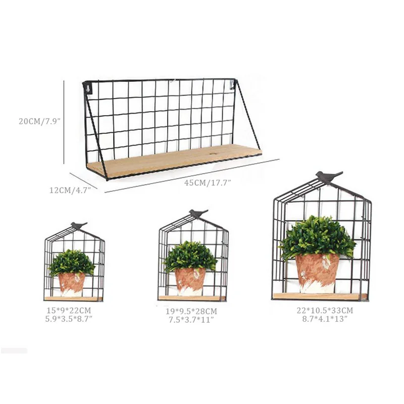 Vintage Iron Storage Shelf Wall Hanging Ornaments Sundries Holder Decoration Creative Wooden Rack Housekeeper Gifts | Дом и сад