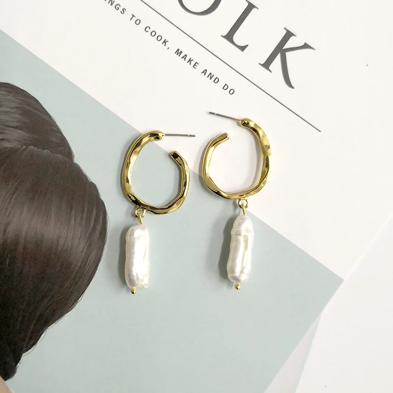 Retro Alloy Dangle Earrings Natural Pearl Pendant For Women Gold Color 2019 Jewelry Bijoux | Украшения и аксессуары