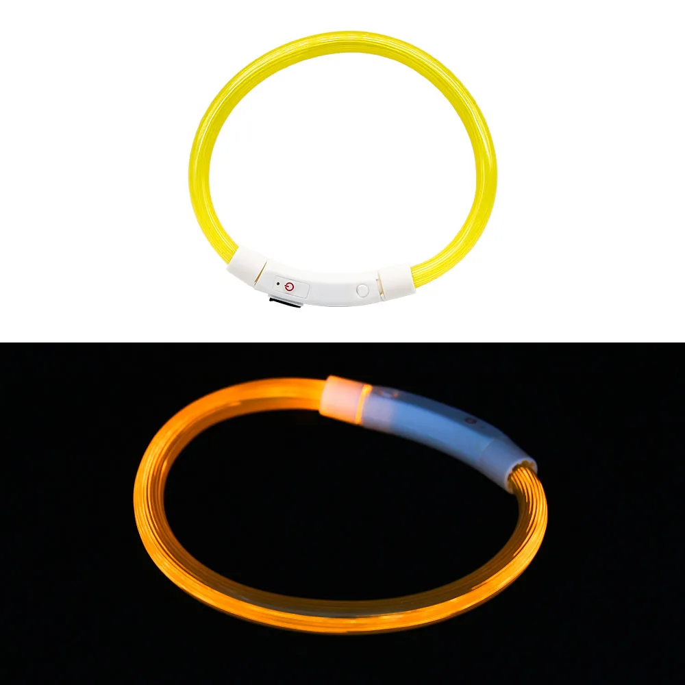 Yellow B Usb зарядка Регулируемый для собаки ошейник светодиодный перезаряжаемый ночной сверкающий светящийся поводок для Собаки Пластиковый однотонный воротник Перро - Цвет: Yellow B