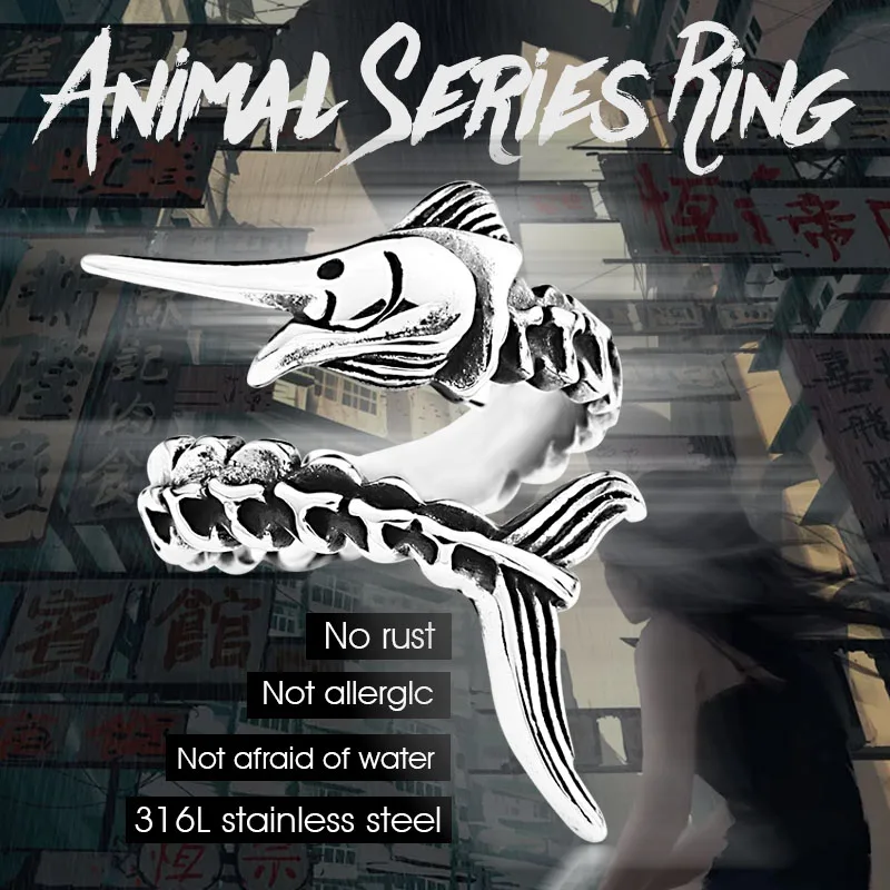 Beier 316L Stainless Steel Realistic gunfish animal for men fashion high quality Punk ring jewelry LR631 | Украшения и аксессуары