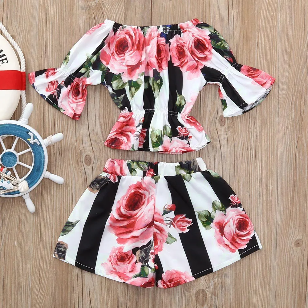 Одежда для девочек детей комплект одежды маленьких с короткими рукавами и