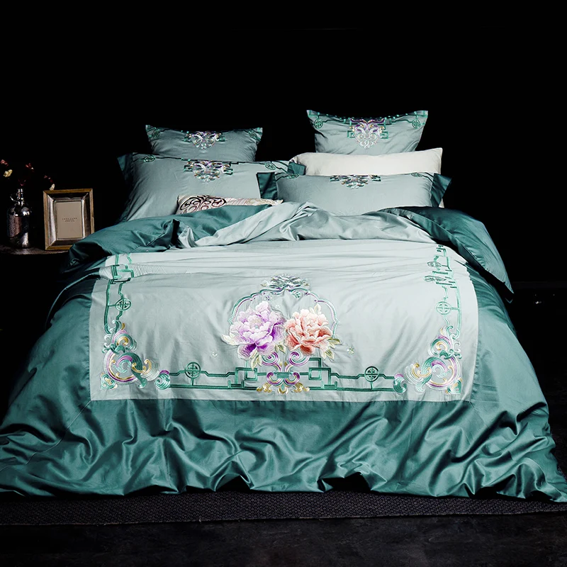 

Egyptian Cotton Bedsheet set Quilt/Duvet cover Bed set Pillowcase Oriental Embroidery Luxury Bedding set Queen King size 4Pieces