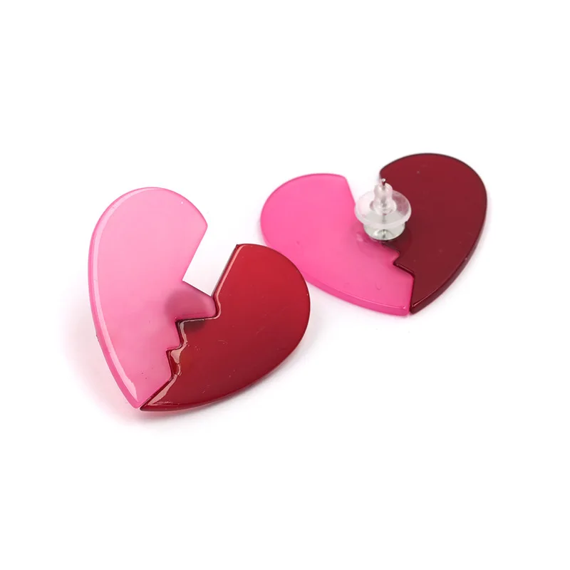 3 colors heart shape stud earrings acrylic splice hit color face statement broken fashion jewelry for women | Украшения и