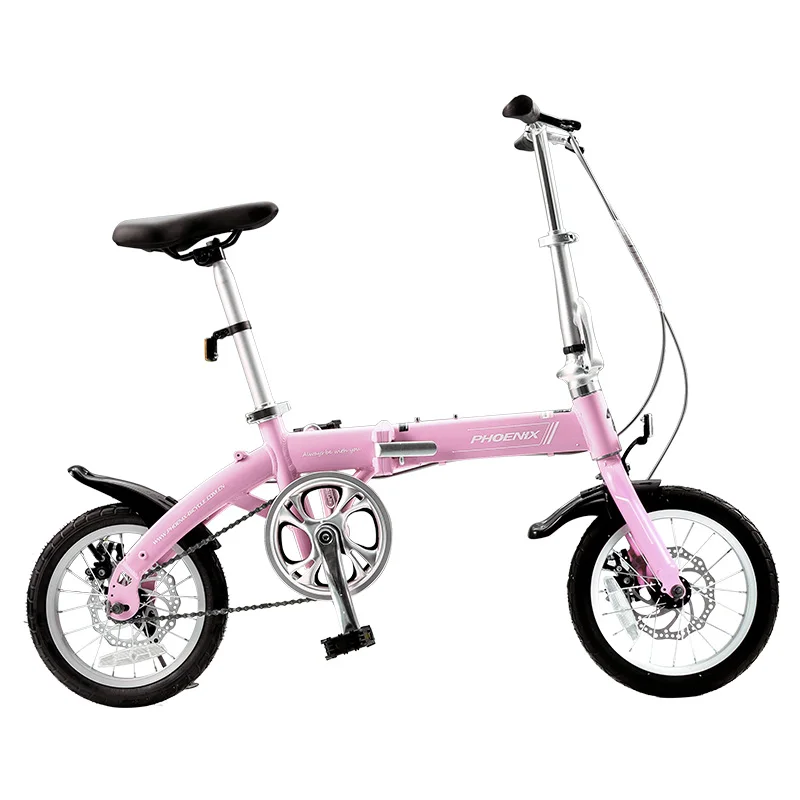 14 inch Pink Складной велосипед Феникс 14 дюймов, ультра-светильник, портативный велосипед для взрослых и студентов, алюминиевый женский велосипедный велосипед из сплава - Цвет: 14 inch Pink