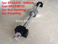 sfu3210 600mm ball screw with ball nut bk25 bf25 support 3210 nut housing 2014mm coupling