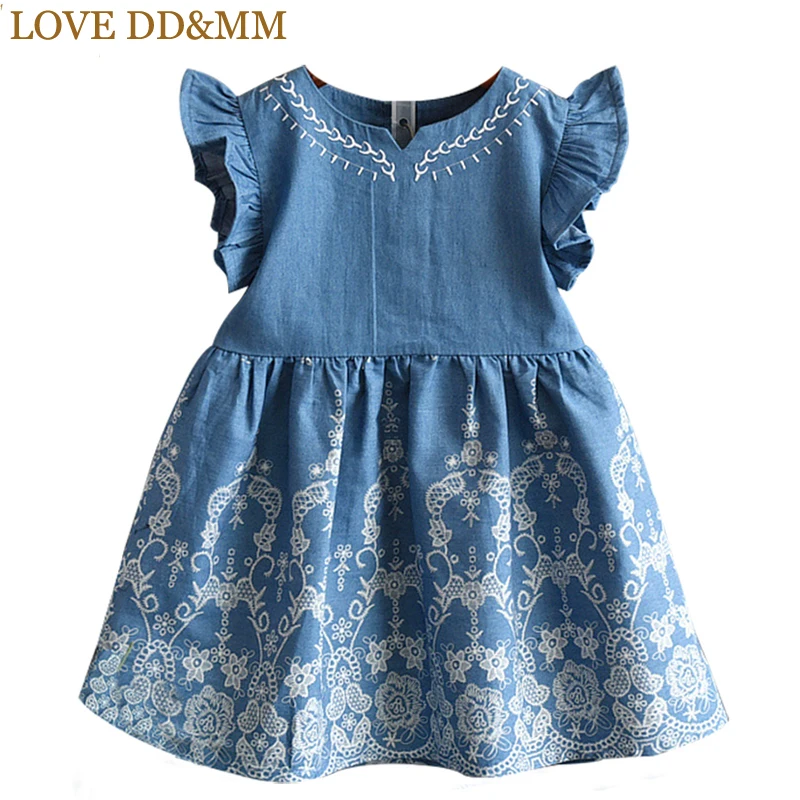LOVE DD&MM Girls Clothing Dresses 2022 Summer New Girl Fashion Cowboy Embroidered Pure Color Dress | Детская одежда и обувь