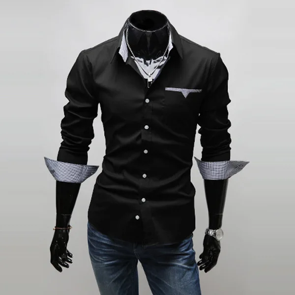 Бесплатная доставка M-XXXL 2014 мужские рубашки облегающие уникальный карман