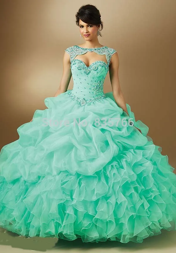Свадебные платья 15 anos 2016 quinceaneras Платья Из Органзы с Съемный Куртка бальные Пром