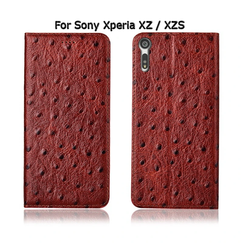 Страуса текстуры натуральная телячья кожа чехол для Sony Xperia XZ XZ1 XZ2 XZ3 XZ4 Тонкое защитное покрытие класса Премиум чехол-книжка с подставкой для телефона с магнитной защелкой в живописном исполнении