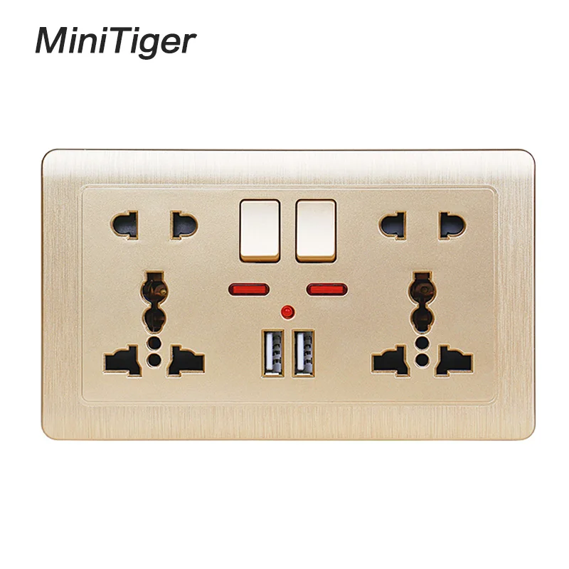Розетка Minitiger Gold Wall двойная Универсальная с 5 отверстиями 2 1 А двойной usb порт для