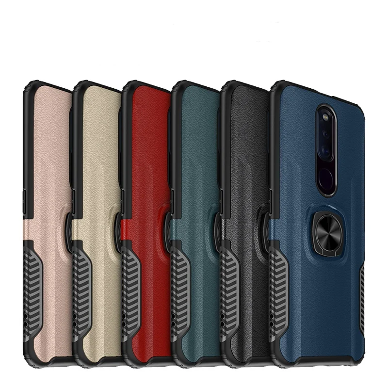 Для OPPO F11 Pro Чехол с текстурой кожи металлическое кольцо силиконовый