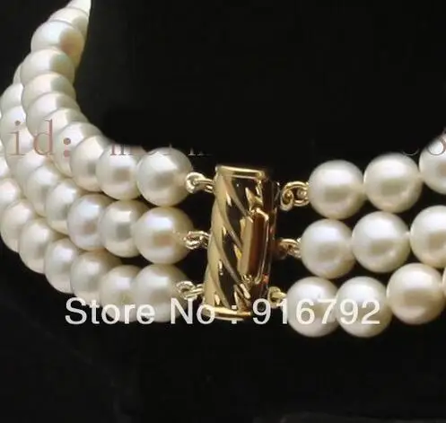 

Free shipping> 3 rows 7-8 mm white Akoya cultured pearl Chains and necklaces 18 "19" 20 ",