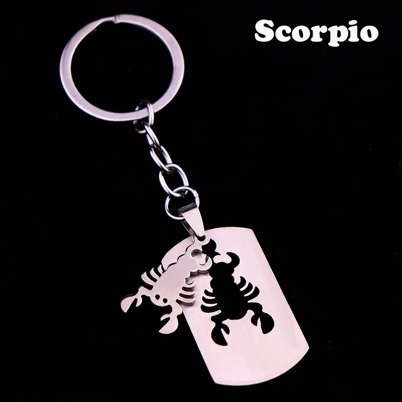 Scorpio Металлический брелок для ключей, мужской знак зодиака, металлический брелок из нержавеющей стали, созвездие, брелок для ключей, подарок для бойфренда, брелки для мужчин - Цвет: Scorpio