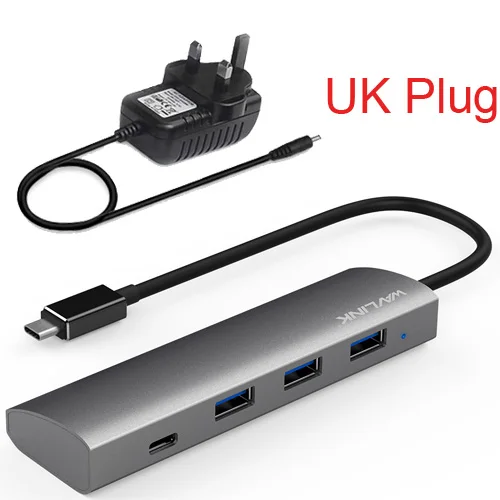 28.55 Сертифицированный 4 порта usb-хаб 3,0 USB-C сплиттер с адаптером питания 5В/4А алюминиевый высокоскоростной 5 Гбит/с EU/US/UK для ноутбука MacBook - Цвет: 28.55